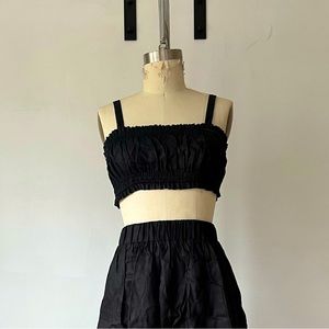 DISSH • worn once • BONNIE BLACK GATHER LINEN CROP TOP - 2 / BLACK